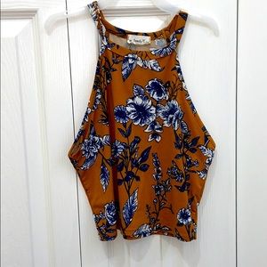 orange floral crop tank top